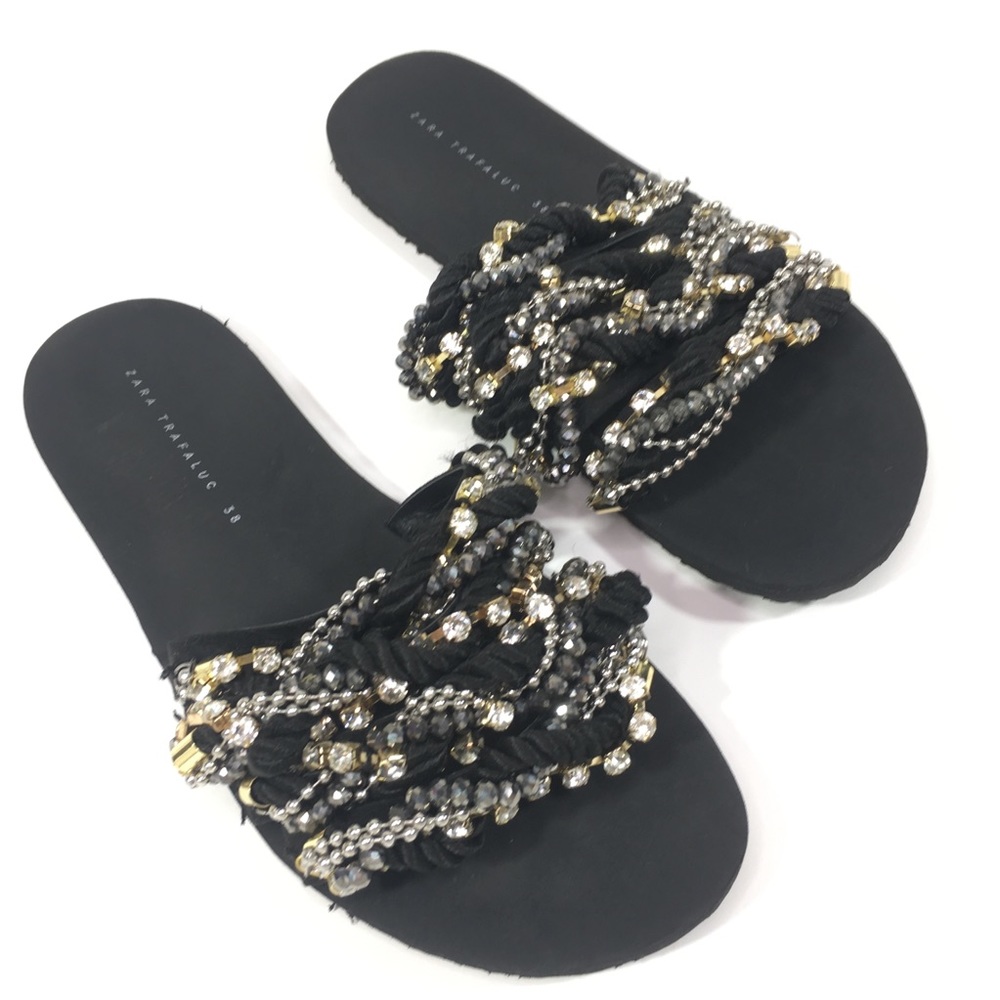 ZARA Trafaluc Gem Encrusted Slide Sandals